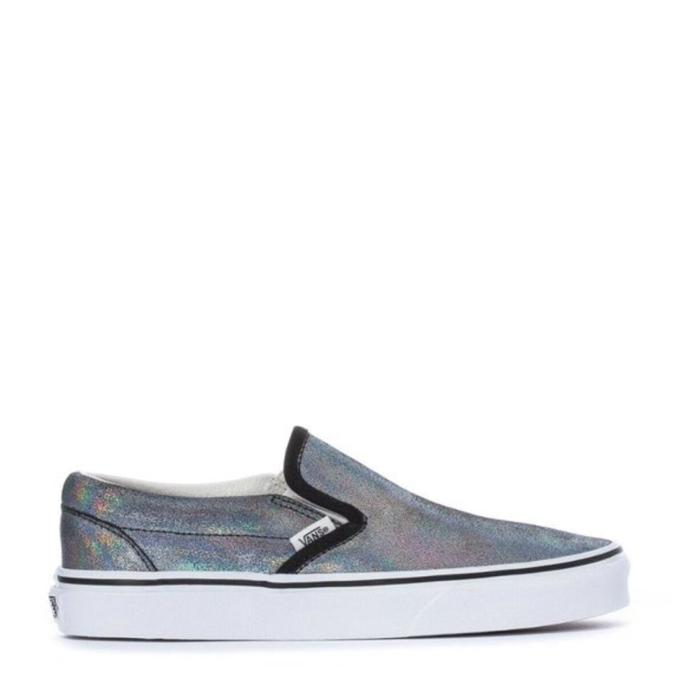 NIB VANS CLASSIC SLIP-ON PRISM BLACK/SILVER SUEDE SHOES -- SIZE 38/WOMEN'S 7.5